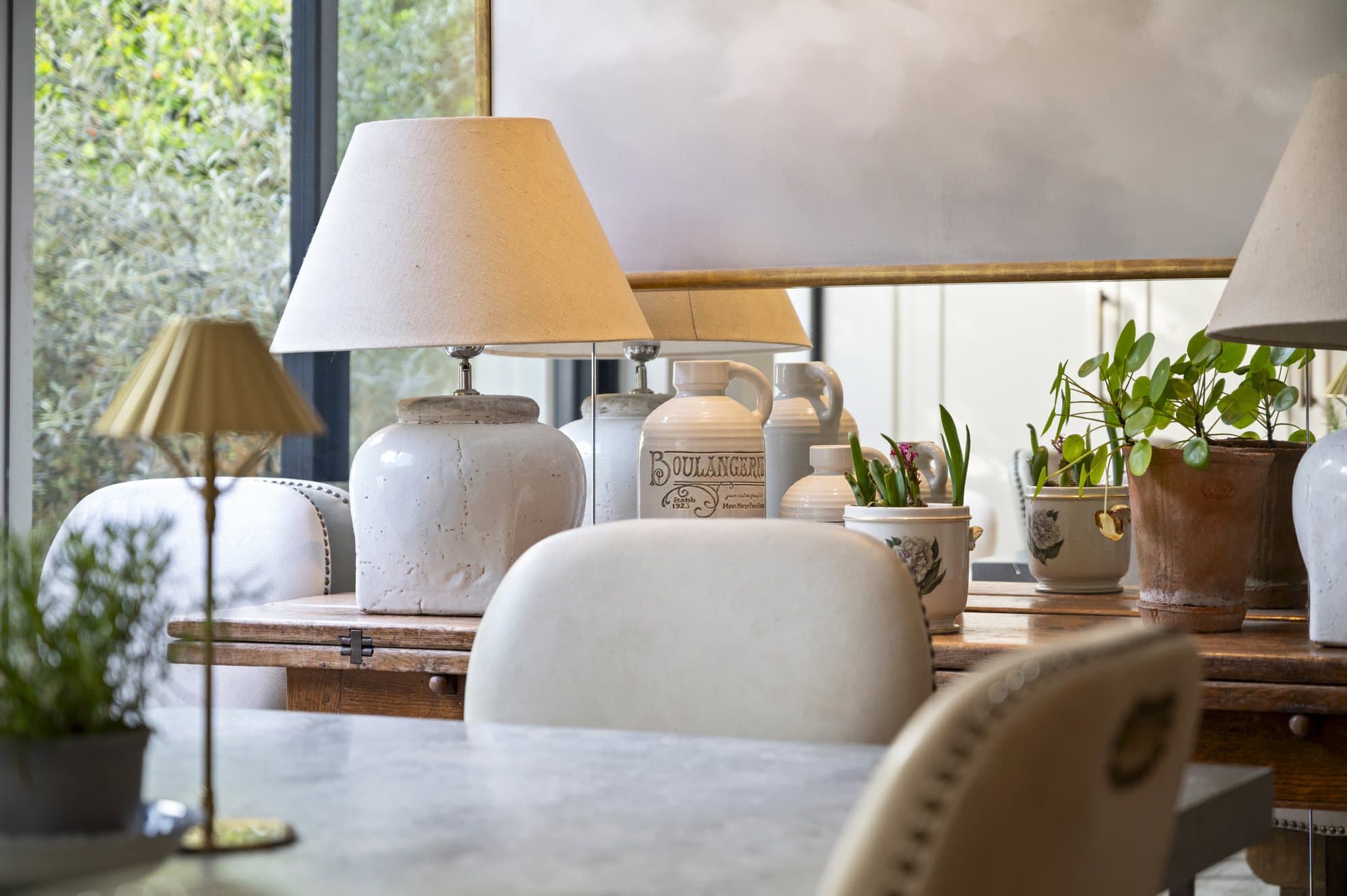Lamps and planting in soft daylight