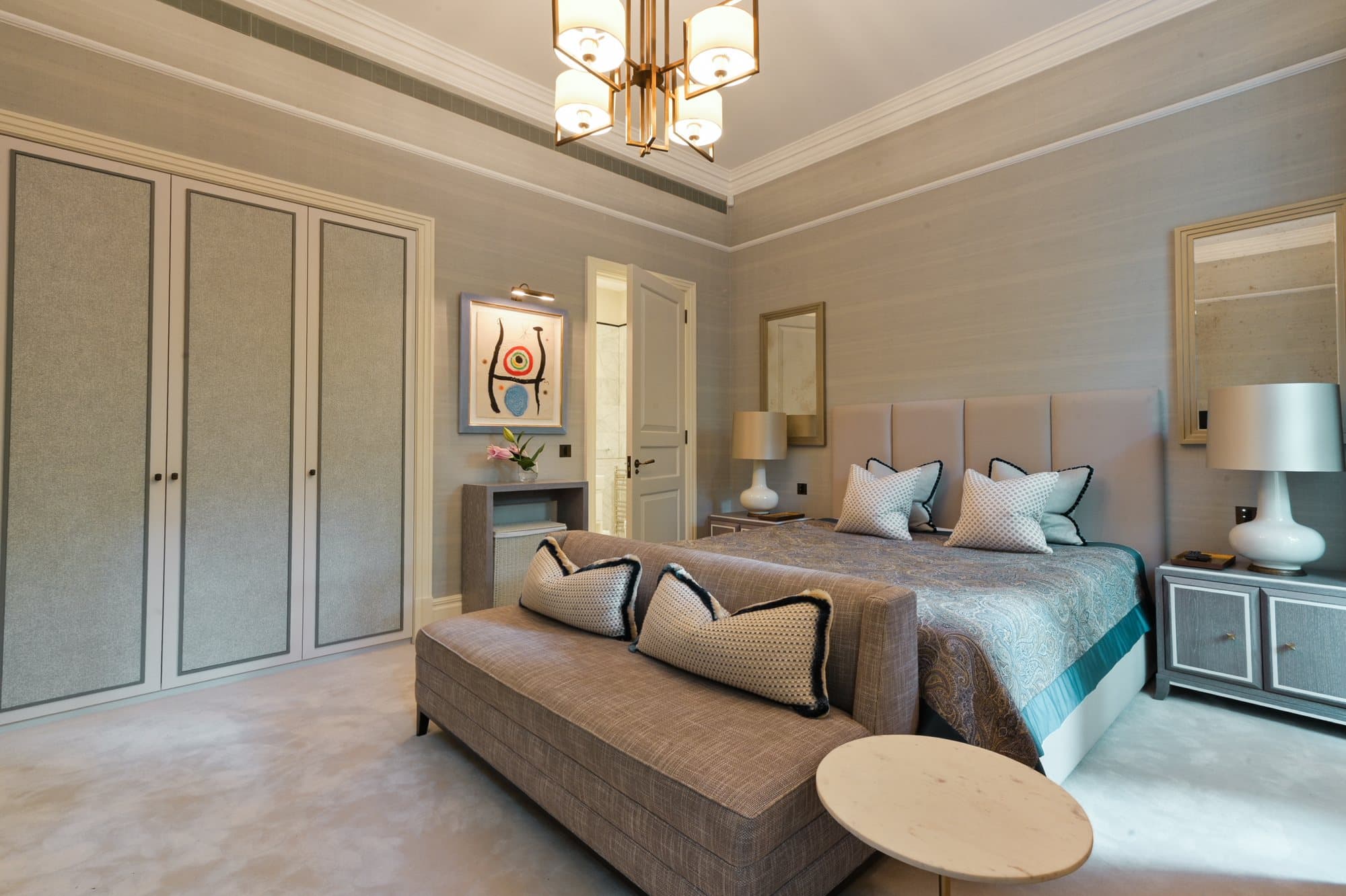 Bedroom in muted greens and greys